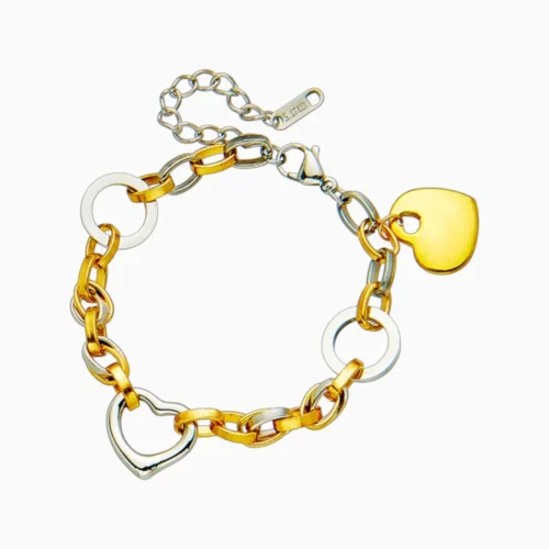 Pulsera De Acero Eslabones Bicolor Corazon