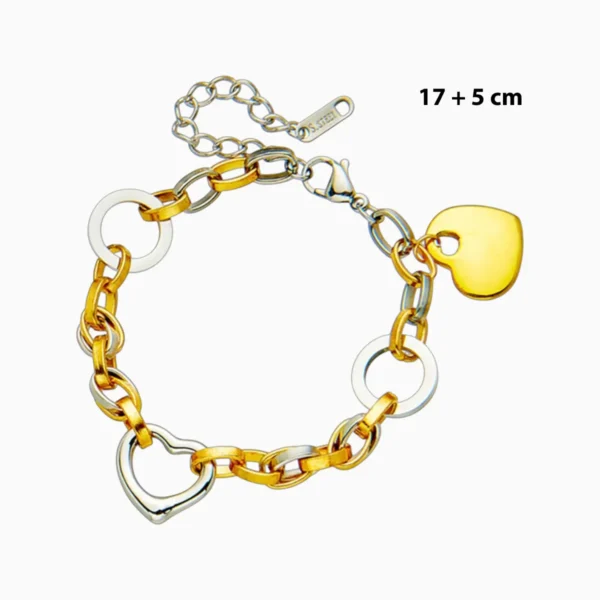 Pulsera De Acero Eslabones Bicolor Corazon