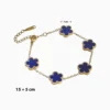 Pulsera De Acero Flor 5 Hojas Azul Dorado