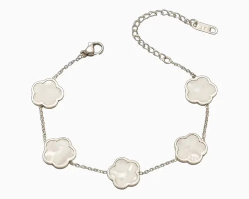 Pulsera De Acero Flor 5 Hojas Blanco