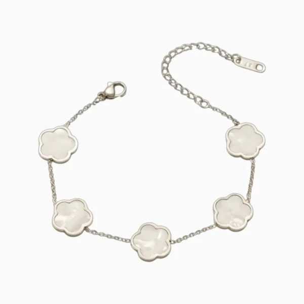 Pulsera De Acero Flor 5 Hojas Plateado Blanco