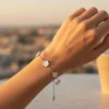 Pulsera De Acero Flor 5 Hojas Blanco