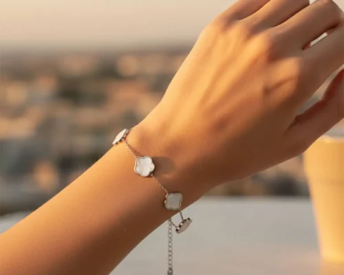 Pulsera De Acero Flor 5 Hojas Blanco