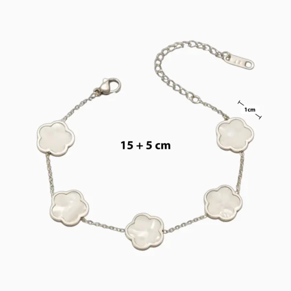 Pulsera De Acero Flor 5 Hojas Blanco