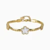 Pulsera De Acero Flor 5 Hojas Dorado Blanco