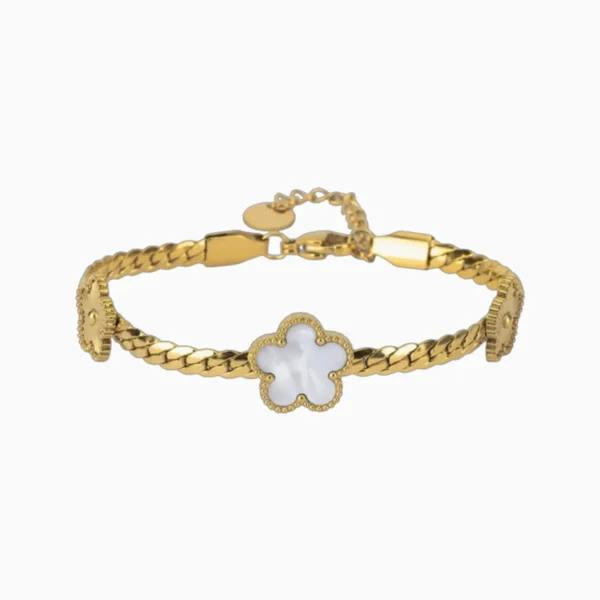 Pulsera De Acero Flor 5 Hojas Dorado Blanco