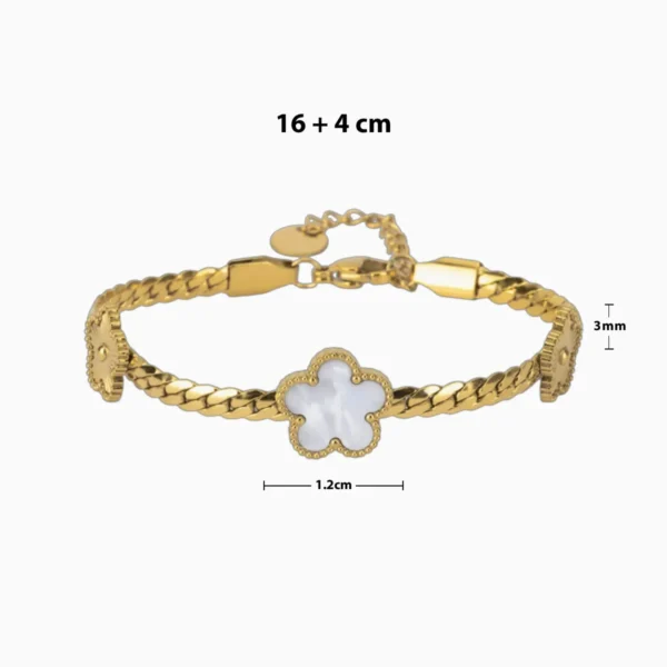 Pulsera De Acero Flor 5 Hojas Dorado Blanco