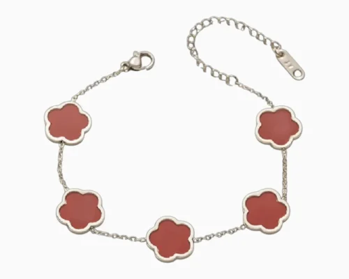 Pulsera De Acero Flor 5 Hojas Rojo
