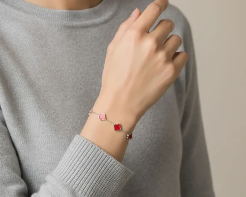 Pulsera De Acero Flor 5 Hojas Rojo