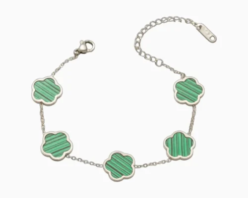 Pulsera De Acero Flor 5 Hojas Verde