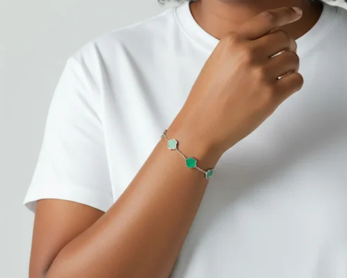Pulsera De Acero Flor 5 Hojas Verde