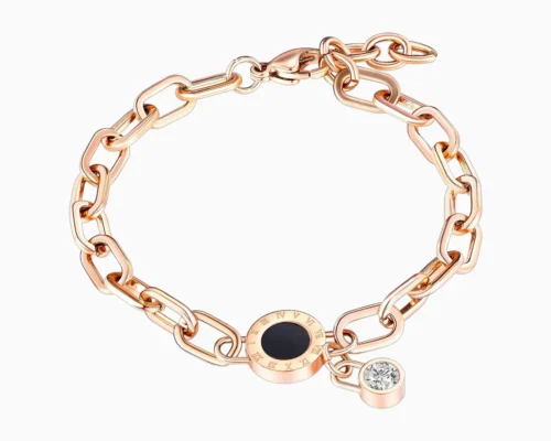 Pulsera De Acero Numeros Romanos Eslabones Rosa