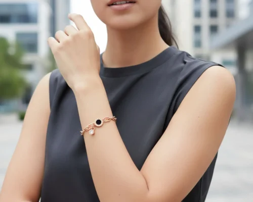 Pulsera De Acero Numeros Romanos Eslabones Rosa