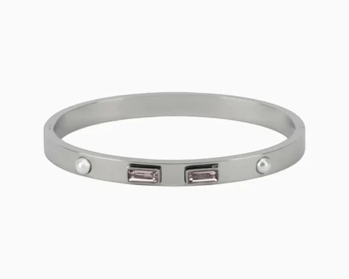 Pulsera De Acero Piedras Rosas