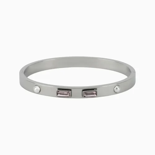 Pulsera De Acero Piedras Rosas