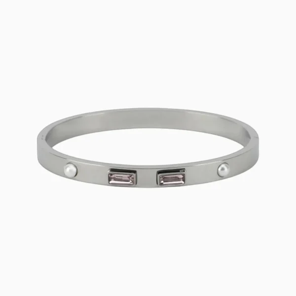 Pulsera De Acero Piedras Rosas