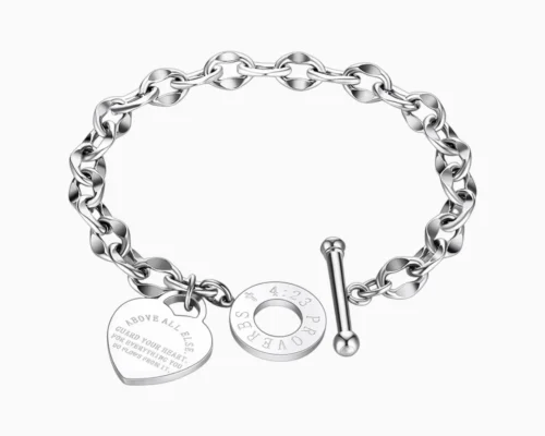 Pulsera De Acero Placa Corazon