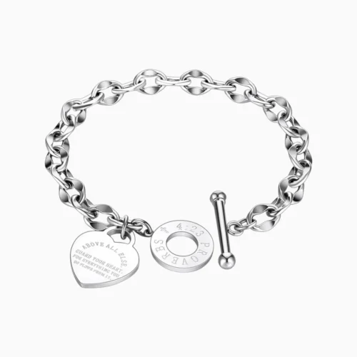 Pulsera De Acero Placa Corazon