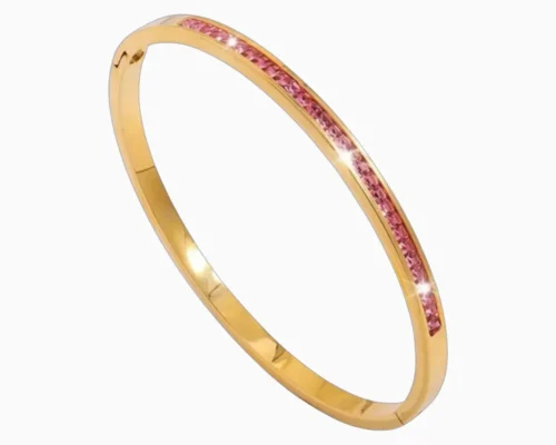 Pulsera De Acero Rigida Rosa Pave