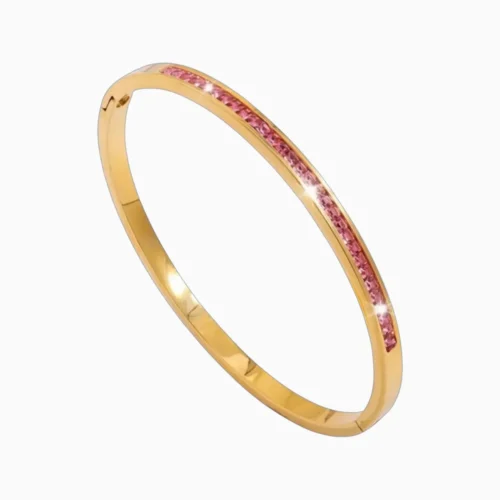 Pulsera De Acero Rigida Rosa Pave