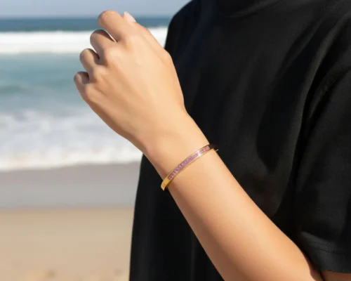 Pulsera De Acero Rigida Rosa Pave