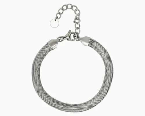 Pulsera De Acero Serpiente Plateada