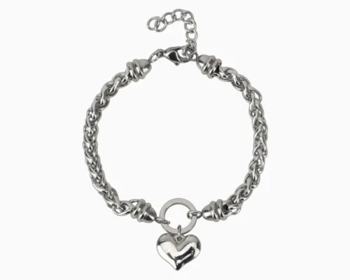 Pulsera De Acero Trenzado Corazon