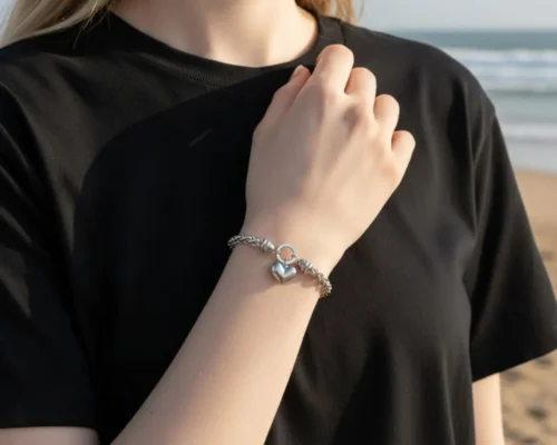 Pulsera De Acero Trenzado Corazon