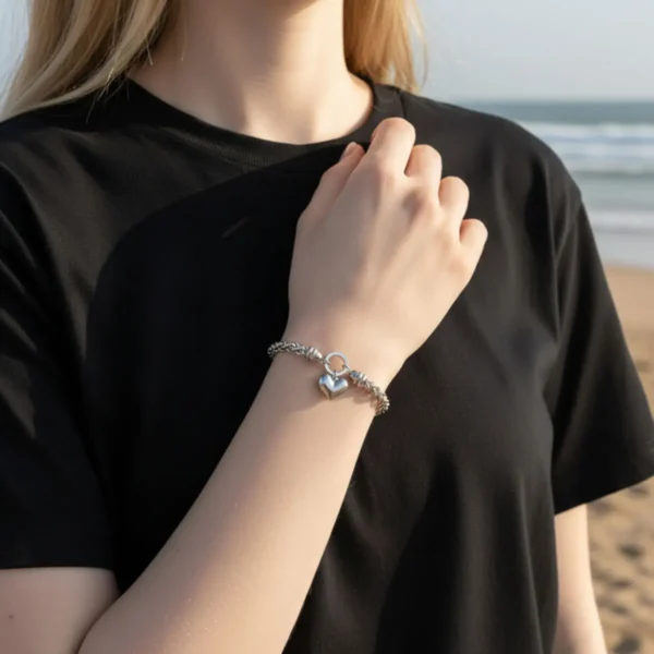 Pulsera De Acero Trenzado Corazon