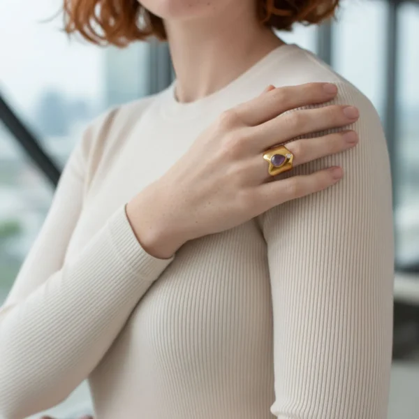 Anillo De Acero Amatista Ajustable