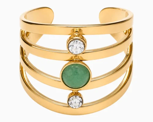 Anillo De Acero Bohemio Abierto Verde