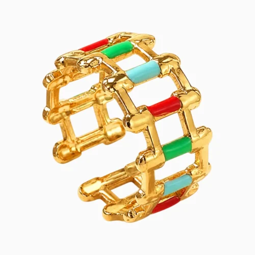 Anillo De Acero Cilindros Multicolor Ajustable