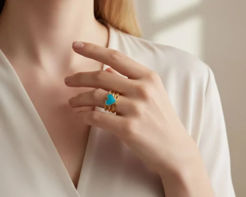 Anillo De Acero Corazon Azul Eslabones