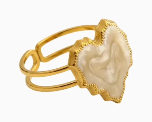 Anillo De Acero Corazon Blanco Ajustable