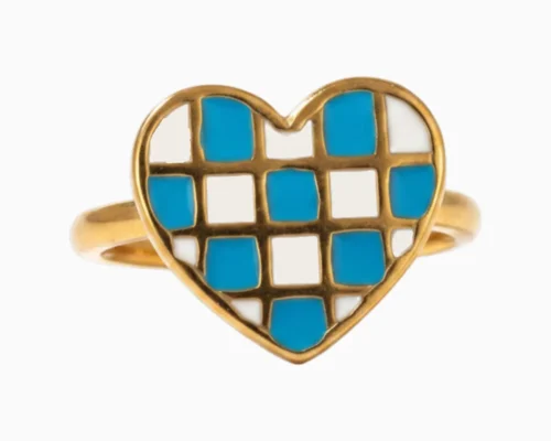 Anillo De Acero Corazon Blanco Y Azul
