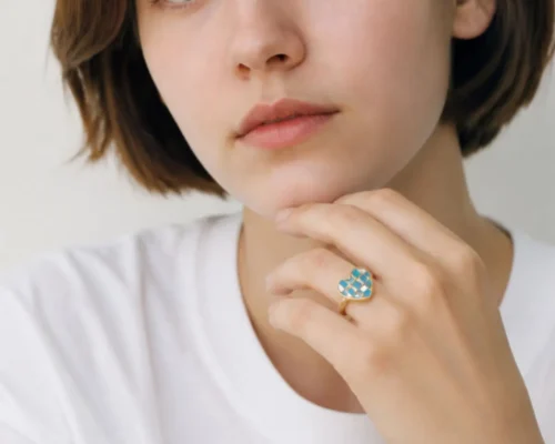 Anillo De Acero Corazon Blanco Y Azul