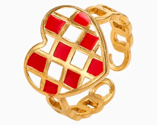 Anillo De Acero Corazon Blanco Y Rojo