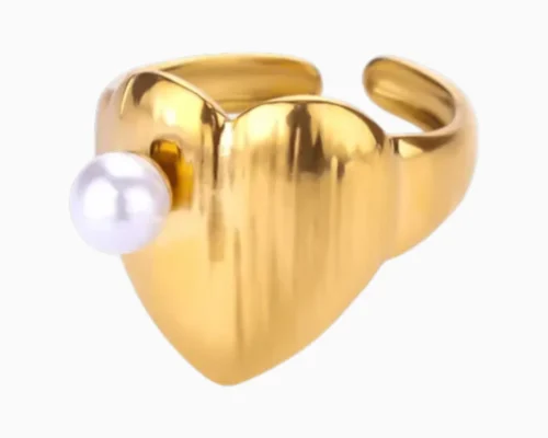 Anillo De Acero Corazon Con Perla
