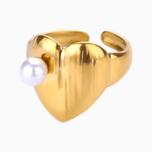 Anillo De Acero Corazon Con Perla