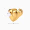 Anillo De Acero Corazon Con Perla