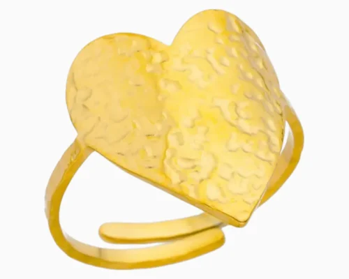 Anillo De Acero Corazon Dorado Ajustable