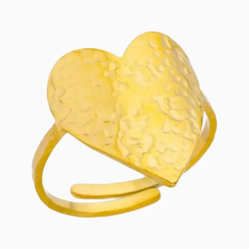 Anillo De Acero Corazon Dorado Ajustable