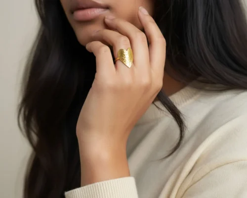 Anillo De Acero Corazon Dorado Ajustable