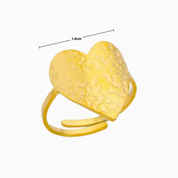 Anillo De Acero Corazon Dorado Ajustable
