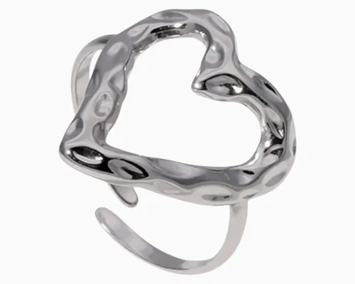 Anillo De Acero Corazon Organico Ajustable