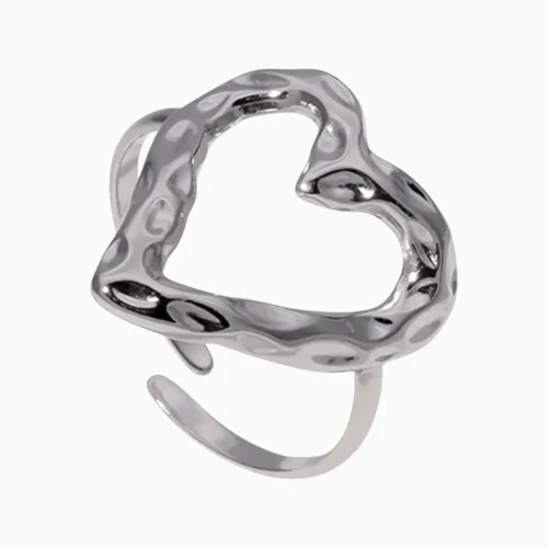 Anillo De Acero Corazon Organico Ajustable