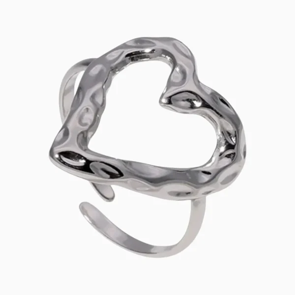 Anillo De Acero Corazon Organico Ajustable