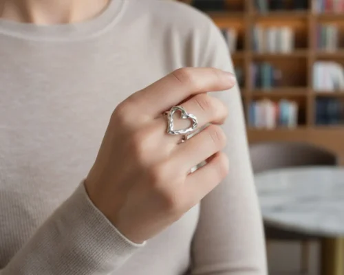 Anillo De Acero Corazon Organico Ajustable