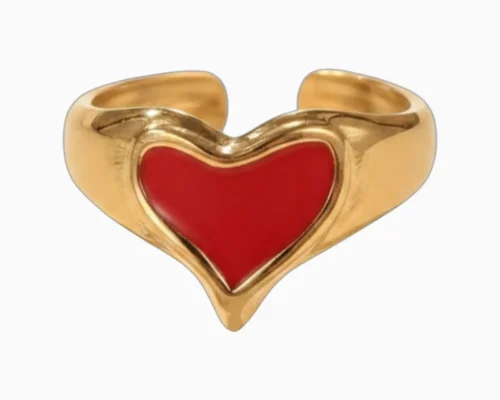 Anillo De Acero Corazon Rojo Ajustable