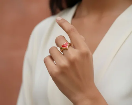 Anillo De Acero Corazon Rojo Ajustable